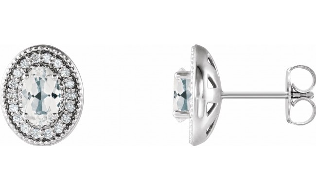 14K White Sapphire & 1/5 CTW Diamond Halo-Style Earrings