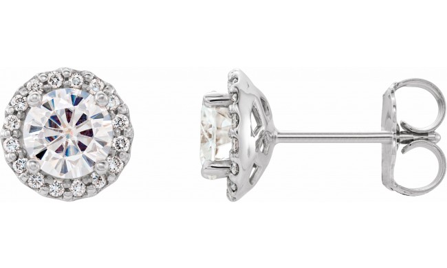 14K White 5 mm Round Forever Oneu2122 Moissanite and 1/8 CTW Diamond Earrings