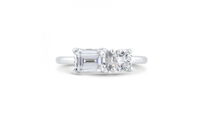 Shah Luxury 14K White Gold Two Stone Engagement Ring Center with Round & Emerald Diamond