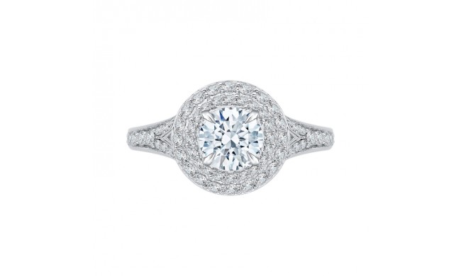 Shah Luxury 14K White Gold Round Diamond Double Halo Engagement Ring with Split Shank (Semi-Mount)