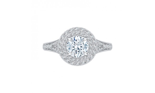 Shah Luxury 14K White Gold Round Diamond Double Halo Engagement Ring with Split Shank (Semi-Mount)