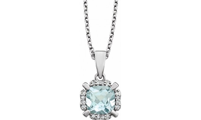 14K White Aquamarine & .05 CTW Diamond 18 Necklace
