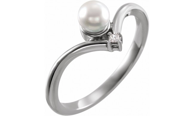 14K White Akoya Cultured Pearl & .025 CTW Diamond Ring