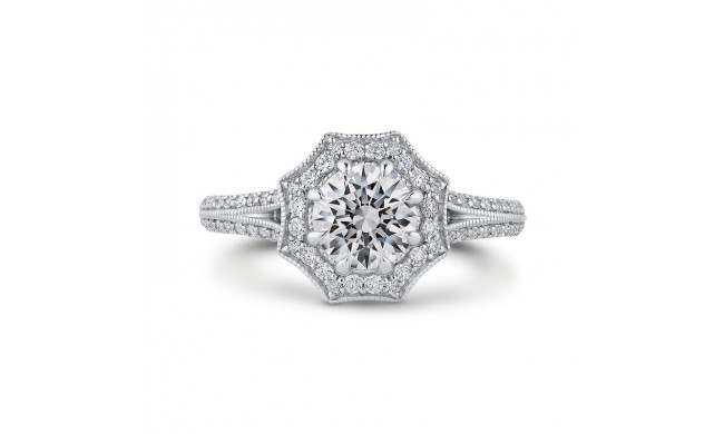 Shah Luxury 14K Two-Tone Gold Round Diamond Floral Halo Engagement Ring with Split Shank (Semi-Mount)