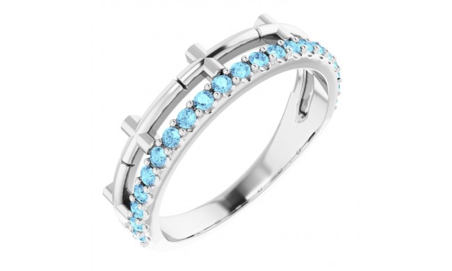 14K White Aquamarine Stackable Cross Ring