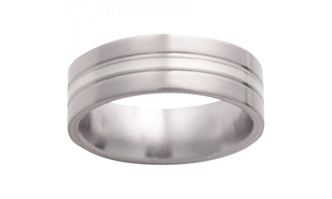 Titanium Flat Band with 1mm Sterling Silver Inlay, Two .5mm Grooves and Satin Finish