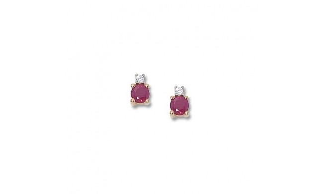 14K Yellow Gold 4mm Ruby & 2pt Diamond Stud Earrings