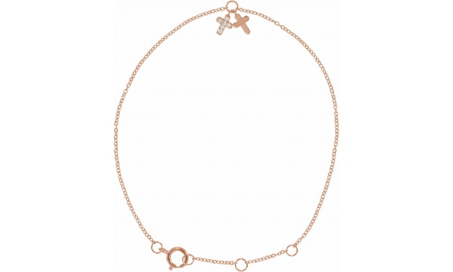 14K Rose .03 CTW Diamond Cross 5-7 Bracelet