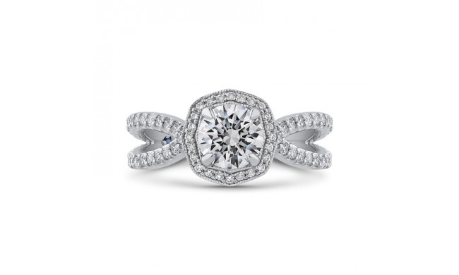 Shah Luxury 14K White Gold Round Diamond Halo Engagement Ring with Split Shank (Semi-Mount)