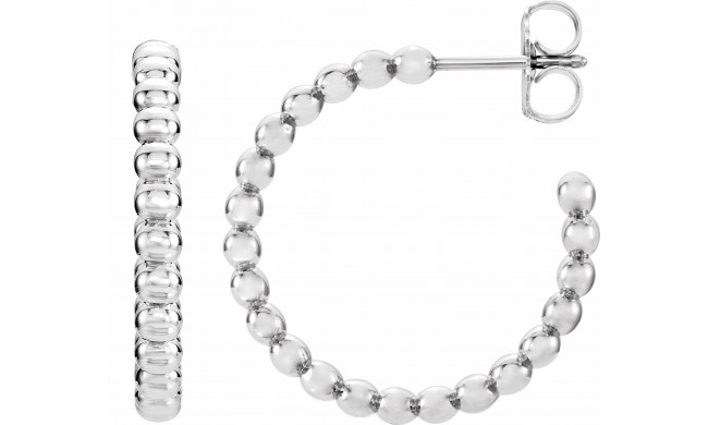 14K White 21 mm Beaded Hoop Earrings