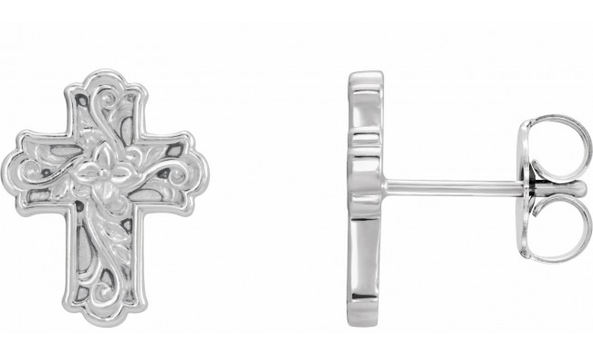 14K White Floral-Inspired Cross Earrings