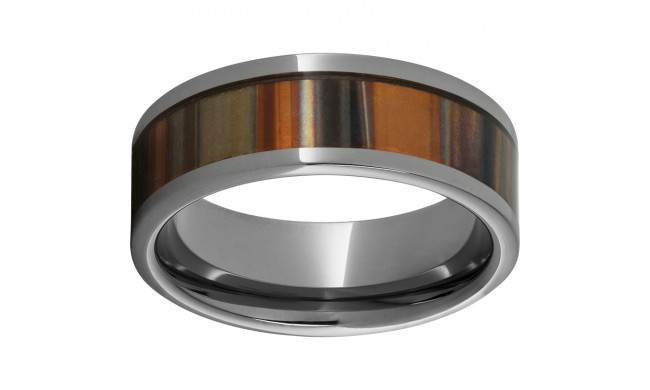 Rugged Tungsten  8mm Pipe Cut Band with Orange Patina Copper Inlay