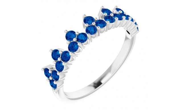 14K White Blue Sapphire Crown Ring