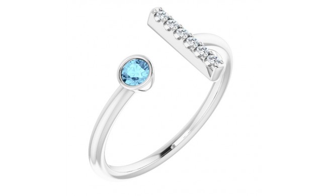 14K White Aquamarine & .06 CTW Diamond Bar Ring