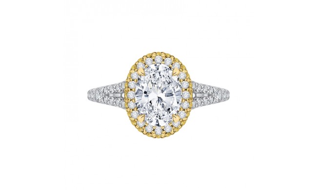 Shah Luxury 14K Tow-Tone Gold Oval Diamond Halo Engagement Ring with Split Shank (Semi-Mount)