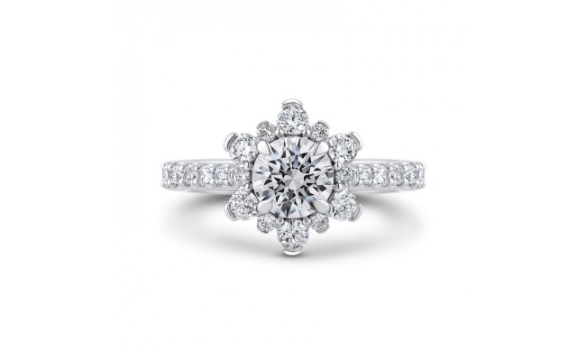 Shah Luxury 14K White Gold Round Diamond Floral Halo Engagement Ring (Semi-Mount)