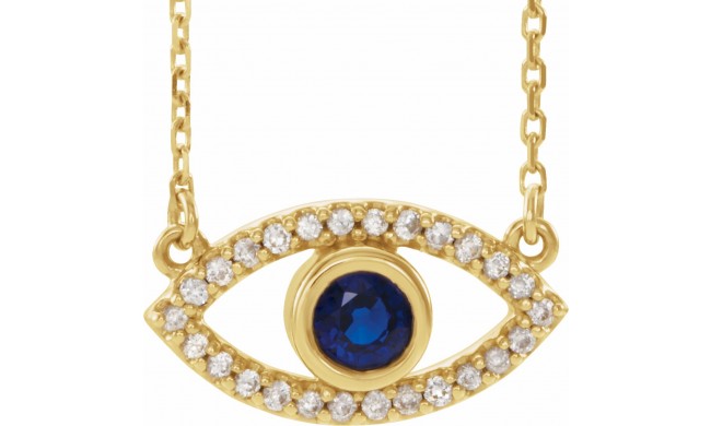 14K Yellow Blue Sapphire & White Sapphire Evil Eye 16 Necklace