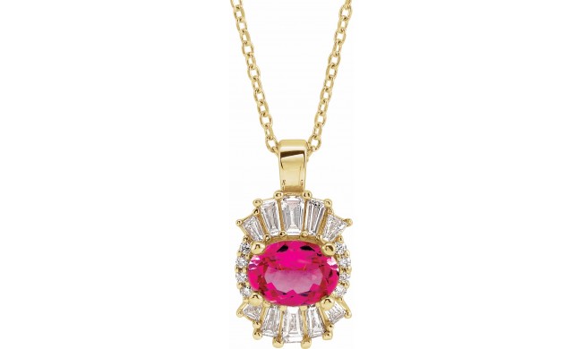 14K Yellow Pink Tourmaline & 1/3 CTW Diamond 16-18 Necklace