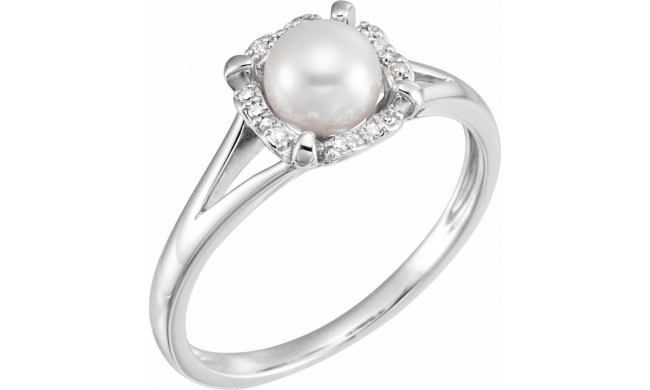 14K White Freshwater Cultured Pearl & .05 CTW Diamond Ring
