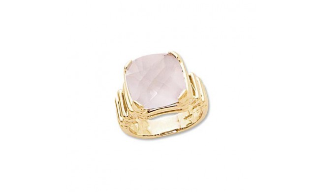 14K Yellow Gold 13mm Cushion Rose Quartz Ring