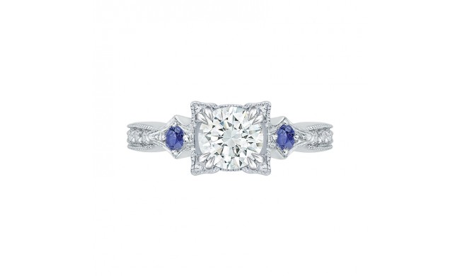 Shah Luxury 14K White Gold Round Diamond Engagement Ring with Sapphire (Semi-Mount)
