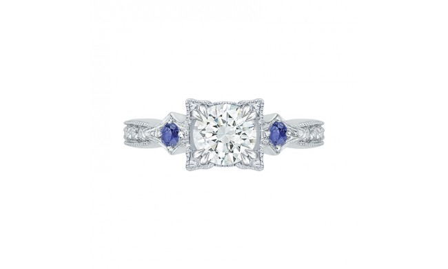 Shah Luxury 14K White Gold Round Diamond Engagement Ring with Sapphire (Semi-Mount)