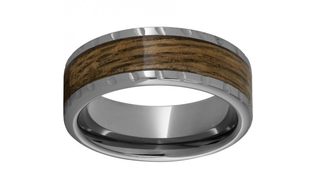 Rugged Tungsten  8mm Pipe Cut Band with Bourbon Barrel Aged Inlay and Scored Edge