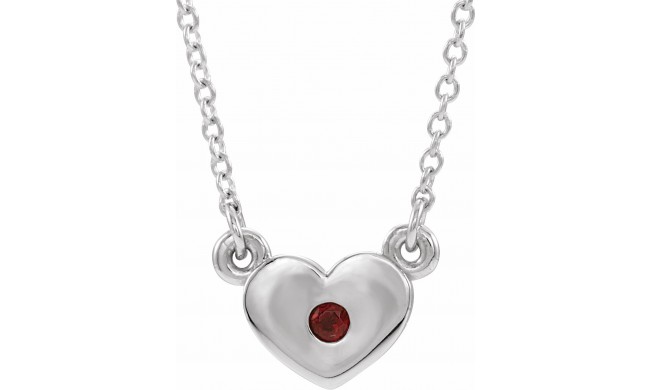 14K White Mozambique Garnet Heart 16 Necklace