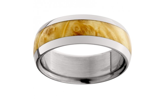 Titanium Domed Band with Exotic Box Elder Burl Inlay