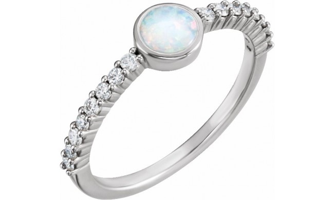 14K White Opal & 1/4 CTW Diamond Ring