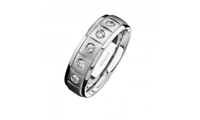 14k White Gold Five Stone Matte Finish Diamond Men's Band