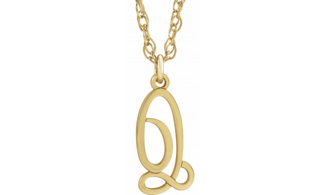14K Yellow Script Initial Q 16-18 Necklace