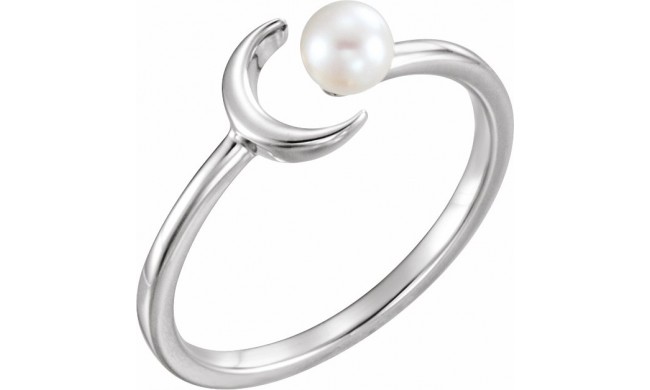 14K White Cultured Freshwater Pearl Crescent Moon Ring