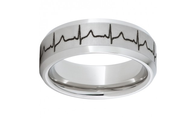 Serinium Beveled Edge Band with Heartbeat Laser Engraving