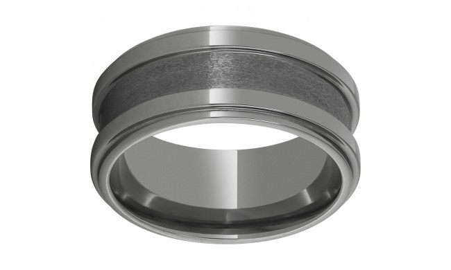 Rugged Tungsten  10mm Polished Band with Grooved Edges and 4mm Grooved Stone Center