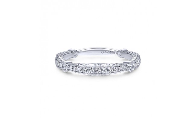 Gabriel & Co. 14k White Gold Victorian Diamond Wedding Band