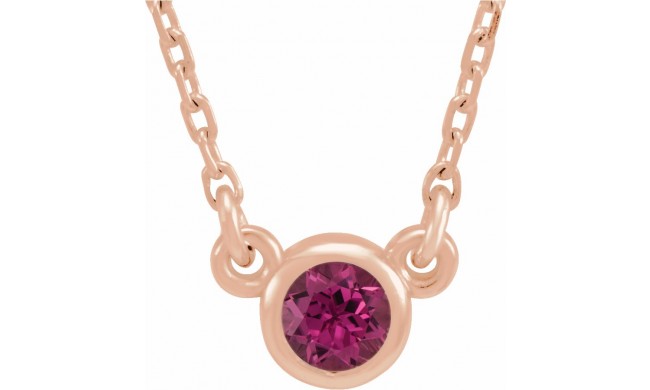 14K Rose 3 mm Round Pink Tourmaline Bezel-Set Solitaire 16 Necklace