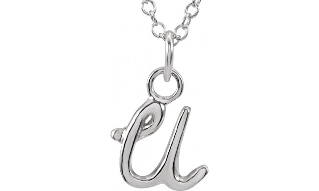 14K White Script Lowercase Initial U 18 Necklace