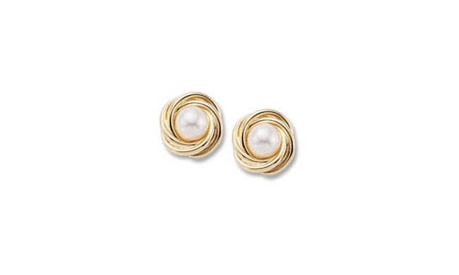 14K Yellow Gold Knot With 5mm Pearl Stud Earrings