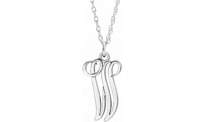 14K White Script Initial W 16-18 Necklace