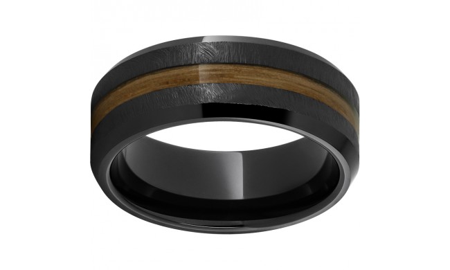 Black Diamond Ceramic Beveled Edge Band with Single Malt Barrel Inlay and Grain Finish