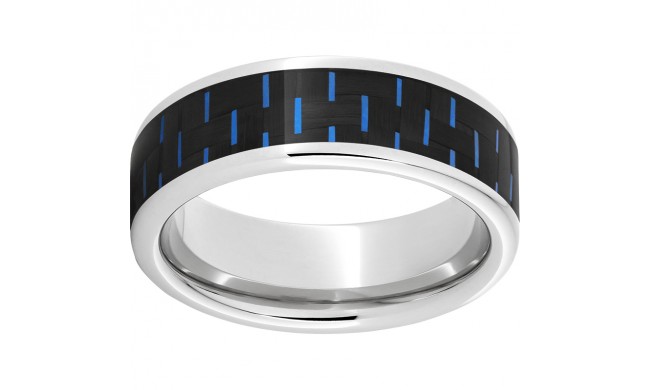Serinium Pipe Cut Band with Black and Blue Carbon Fiber Inlay
