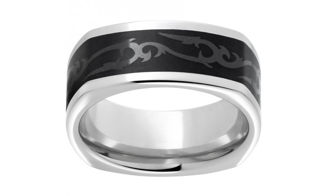 Serinium Square Band with Scroll Pattern Black CeramicInlay
