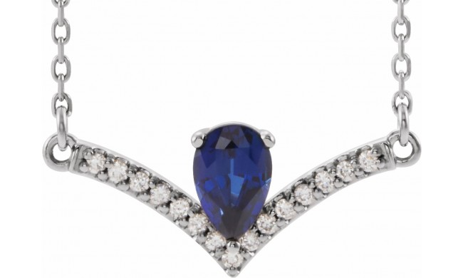 14K White Blue Sapphire & .06 CTW Diamond 18 Necklace