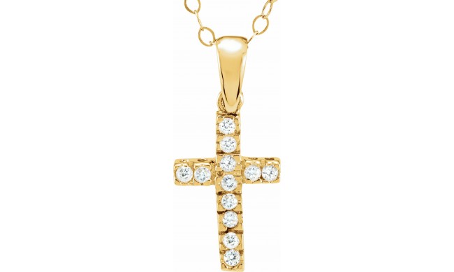 14K Yellow 1.2 mm Round Cubic Zirconia Cross 15 Necklace