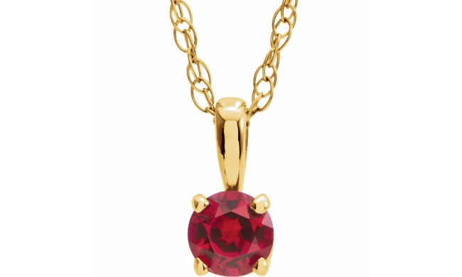 14K Yellow 3 mm Round Ruby Youth Birthstone 14 Necklace