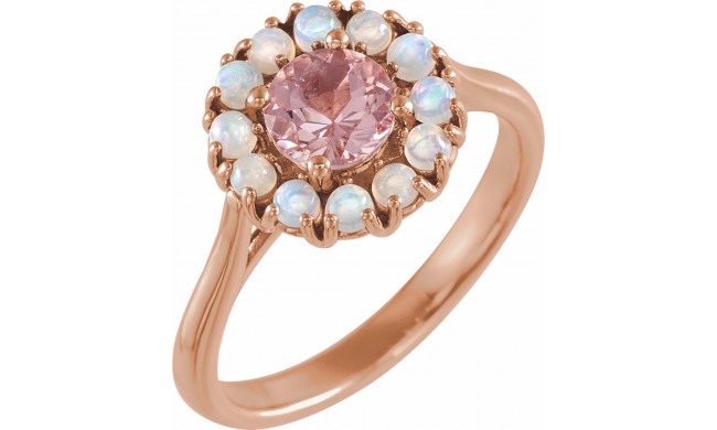 14K Rose Morganite & Ethiopian Opal Halo-Style Ring