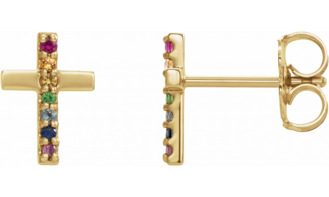 14K Yellow Multi-Gemstone Cross Earrings