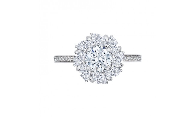 Shah Luxury 14K White Gold Round Diamond Floral Halo Engagement Ring (Semi-Mount)