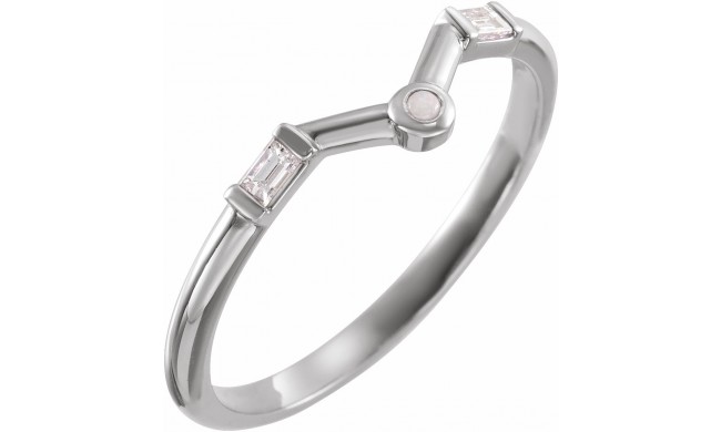 14K White Opal & .08 CTW Diamond V Ring